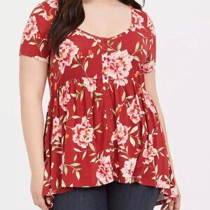 🔥Sale -  Torrid Babydoll Super Soft Floral Bold Flowers Top Size 0 Large 12